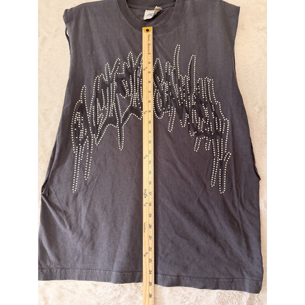 PacSun Graphic Art Program Men's M Gray T-Shirt Studded Rhinestone Muscle Shirt - Picture 7 of 11